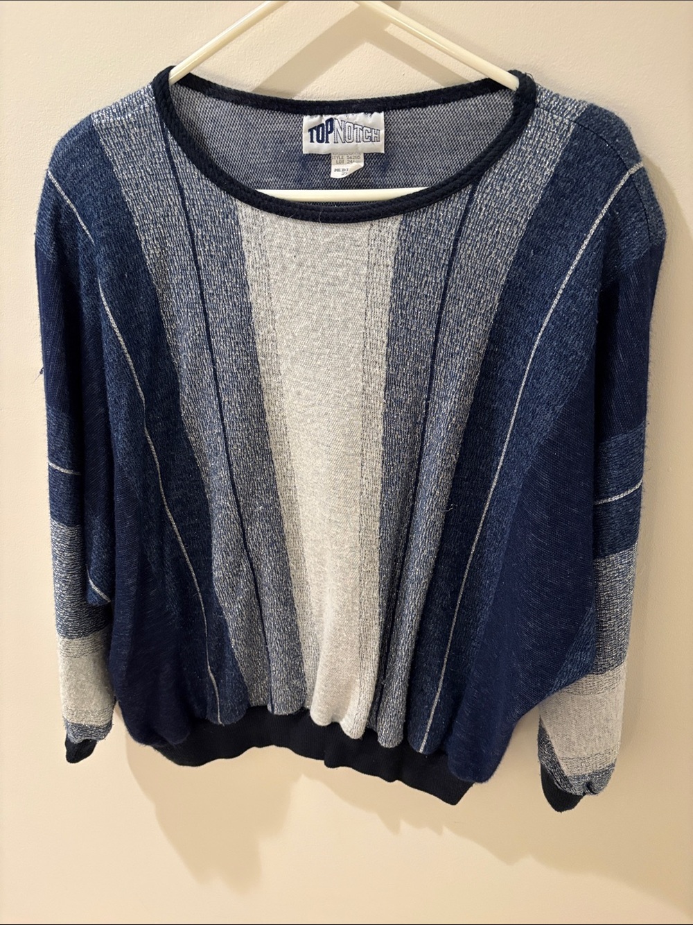 Top Notch Women's Navy and Gray Striped Scoop-Neck Sweater